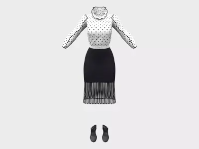 Frill Edge Retro Top Pencil Skirt Shoes Outfit Low-poly 3D model