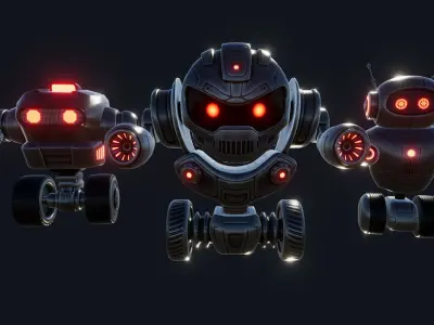 Sci Fi Droid Robot Set Low-poly 3D model