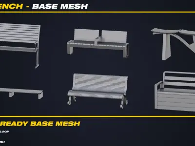30 Bench Base Mesh - VOL 03 - Game Ready  Low-poly 3D model