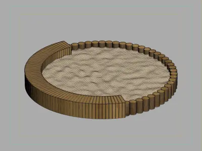 Circular wooden sandbox with integrated seating 3D model