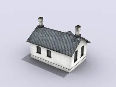 White Brick Building Low-poly 3D model