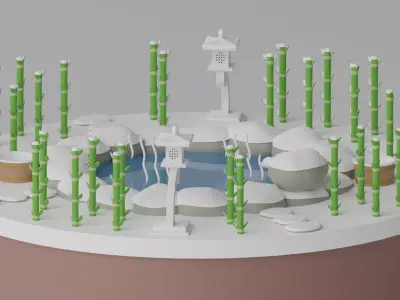 Cartoon Asian Hot Spring Winter 3D model