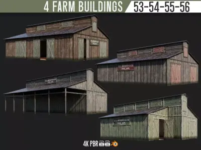53-54-55-56 - Farm Buildings 4K PBR GameReady Low-poly 3D model