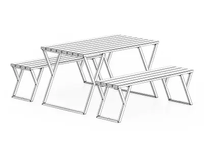 Black Table and Benches 3D model