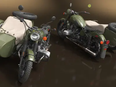  Vintage Motorcycle with Sidecar Rigged for Maya 