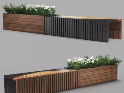 bench1151 wooden planter box with flowers 3D model