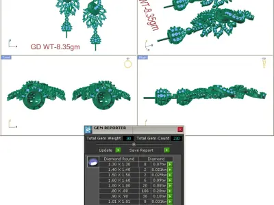 Pendants Collection diamond necklace and earrings set 3D print model