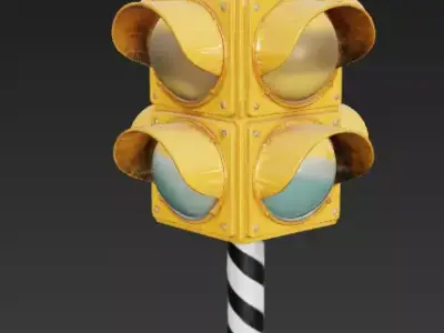 Vintage Post-Top Yellow Traffic Signal 3D Model Low-poly 3D model