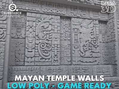 Low poly Gray Mayan Temple Wall 230731 Low-poly 3D model