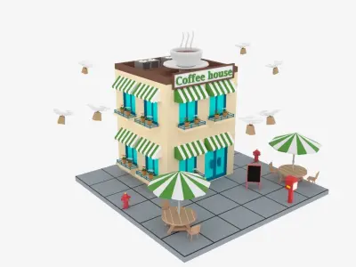 Cartoon Coffee Shop Low-poly 3D model