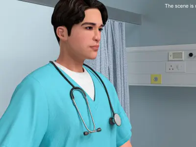  Asian Medic with Stethoscope A-Pose 