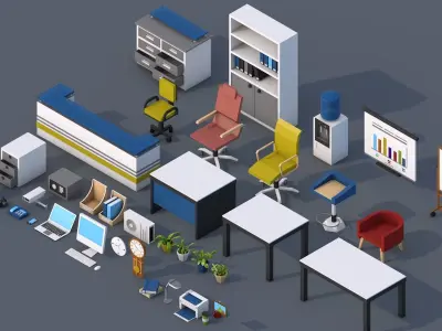 100 Low Poly Furniture Pack 4 in 1 Low-poly 3D model