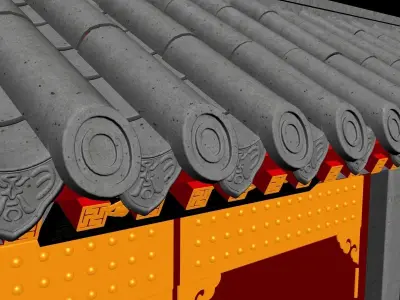 Chinese style vermilion door 3D model