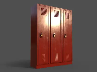 PBR School Gym Locker 01 - Red Low-poly 3D model