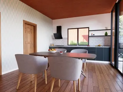 Bungalow living room in tiny house 3D model