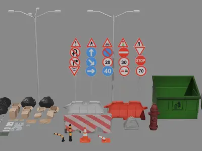 Street garbage and more Low-poly 3D model