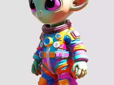 Alien Mascot Short Technical Model Description No Animation Low-poly 3D model