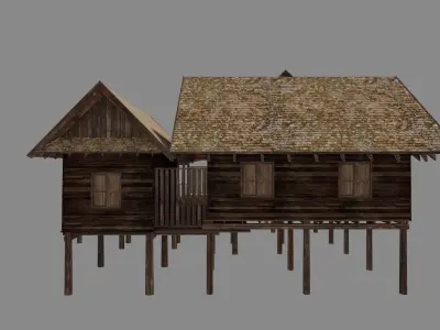 Ancient Thai wooden house2 Low-poly 3D model