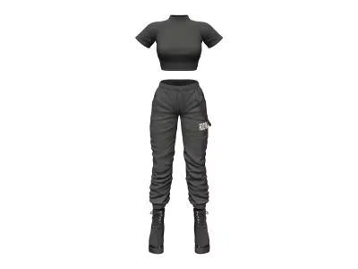 Black Cargo Outfit Boots Pants Top Low-poly 3D model