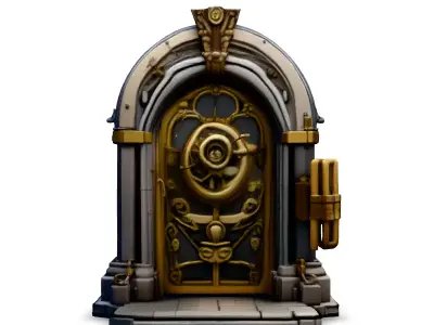 Ornate Steampunk Vault Door Low-poly 3D model