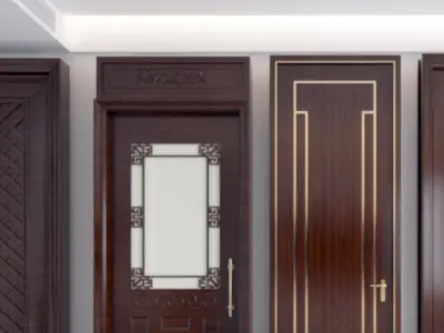 Chinese door combination solid wood 3D model