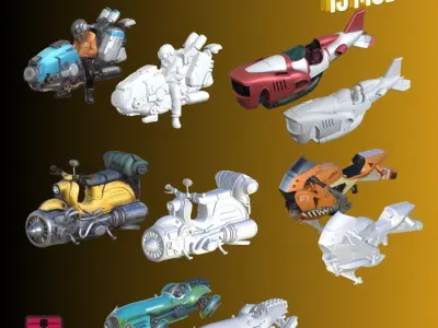 Flying Fantasy Motorcycles Pack of 15 STL Files 3D print model