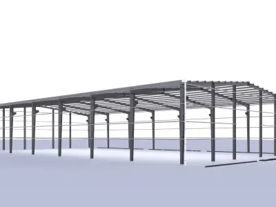 Steel Structure Warehouse - 24m X adjustable length - 3D model