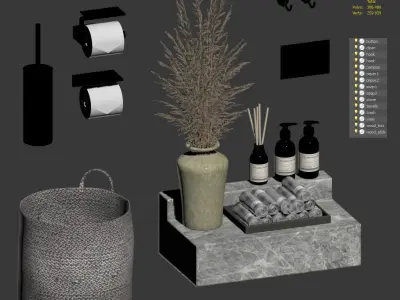 Bathroom Set With A Dried Bouquet 3D model