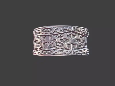 Japanese Hexagon Pattern Ring Silver Jewelry 3D Model 3D print model