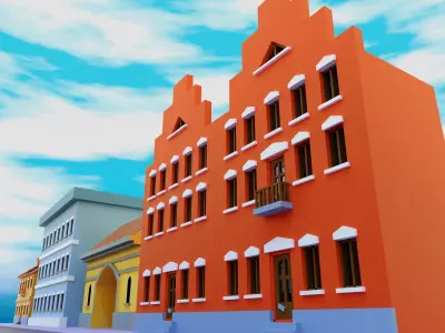 3D model of a cartoon stylized street Low-poly 3D model