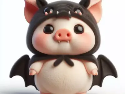 Cute Bat Pig 3D LowPoly Wings Playful Expression Design Low-poly 3D model