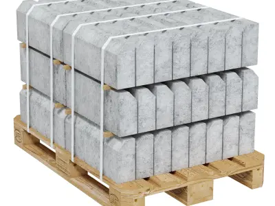 Road curbs of three types on a pallet 3D model