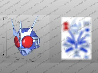 Kamen Rider GX3 Helmet paper papekura Low-poly 3D model