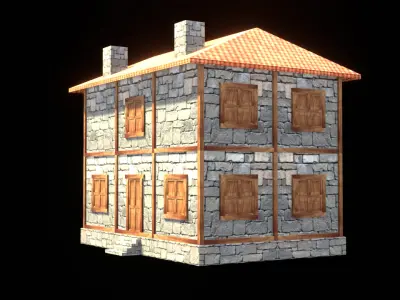 medieval house low poly village town residential house  67 Low-poly 3D model
