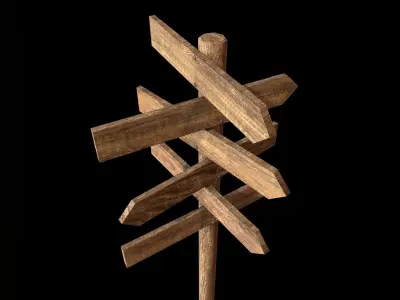 Signpost6 wooden stick with cross Low-poly 3D model