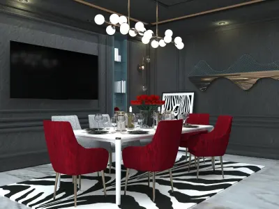 Diningroom dining room with walls and zebra rug 3D print model
