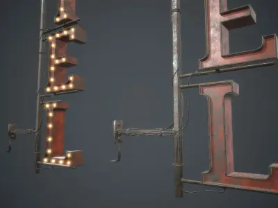 Old Metal Hotel Sign PBR Game Ready Low-poly 3D model