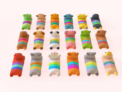 Plush Animal Character Set Low-poly 3D model