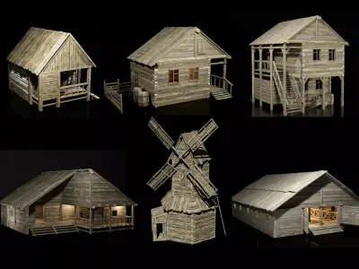 Constructor village houses 3D Model Pack