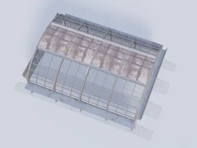 Train platform hall in girder and truss construction Low-poly 3D model