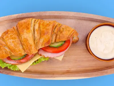 Croissant with Ham Tomato Cucumber and Greens obj gltf usdz 3D model
