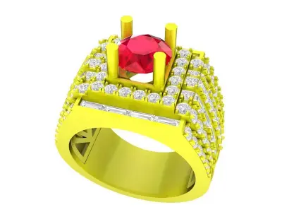 Luxury Pave Diamond Ruby Cocktail Ring for Women 7077 3D print model