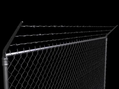 Chainlink fence Barbed wire High detail 3D model