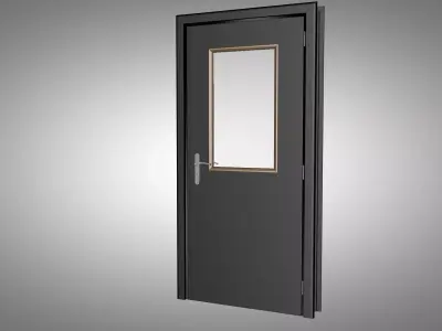 Matte Black Laundry Room Door with Rectangular Glass Panel Low-poly 3D model