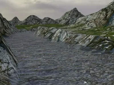 Mountain river with seamless geometry for infinite terrain 3D model