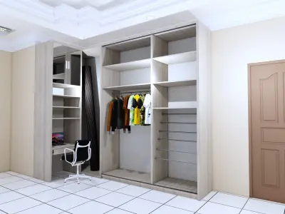 Design 3d Study Desk and Wardrobe sketch up modelling  enscape  3D model