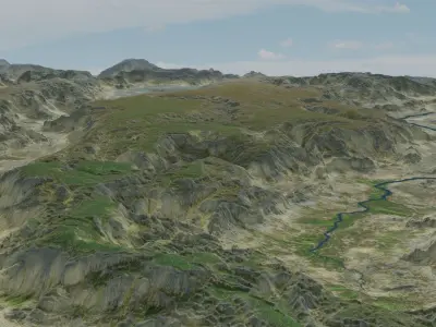 Grassy Hills Mountains Landscape 3D model