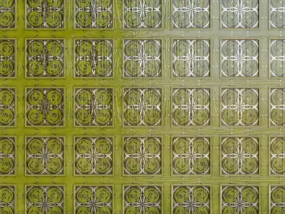 Stylized Green Floral Ceramic Tiles PBR Seamless Texture