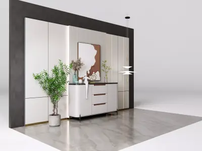 Sideboard with wall panel and flooring 19 3D model