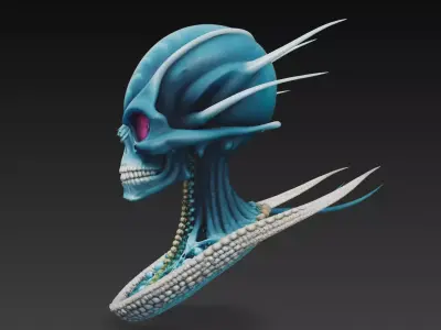 Biomechanical Alien Skull Bust Sci-Fi Extraterrestrial Creature 3D print model